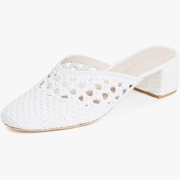 EUC Loeffler Randall Lulu Mule White Leather Woven Block Heel Sz 9 - Picture 10 of 11